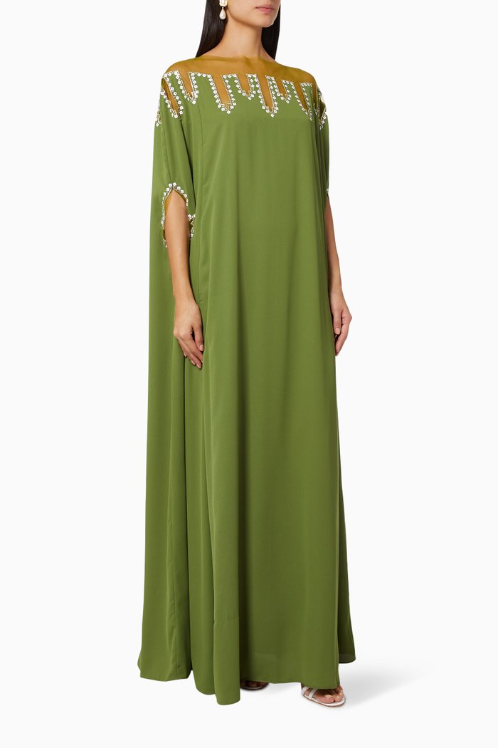 

Flowy Cape Cut Kaftan in Viscose, Green