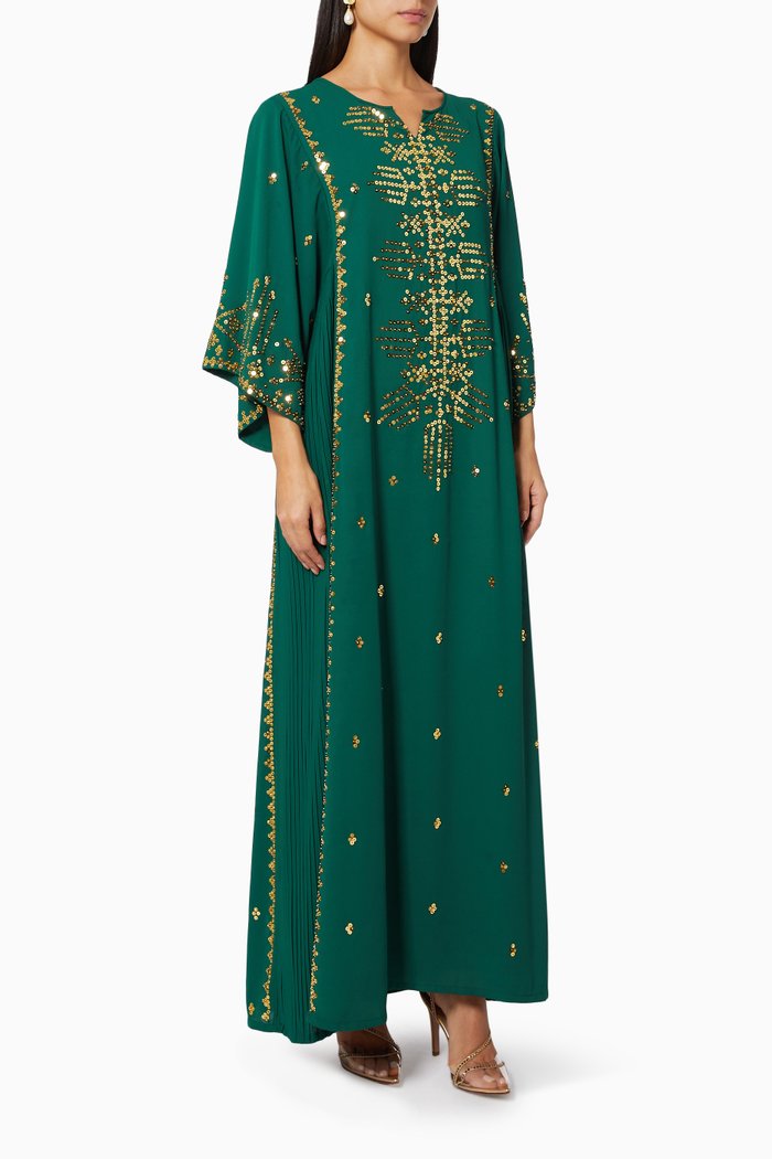 

Classic Kaftan with Threadwork in Viscose, Green