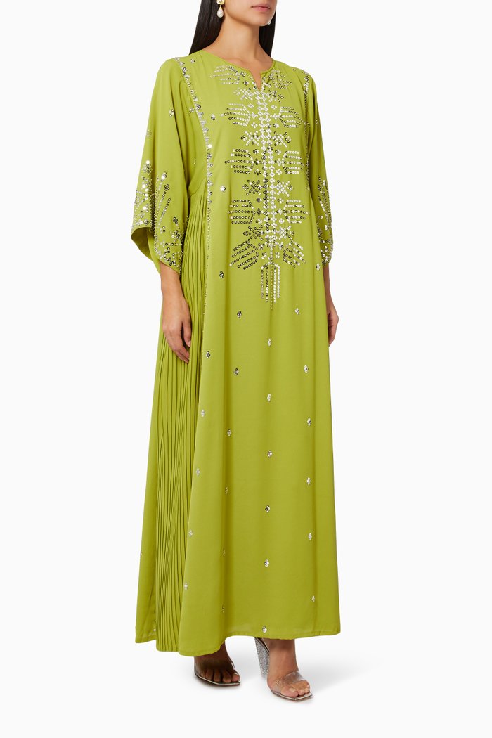 

Classic Kaftan with Threadwork in Viscose, Green
