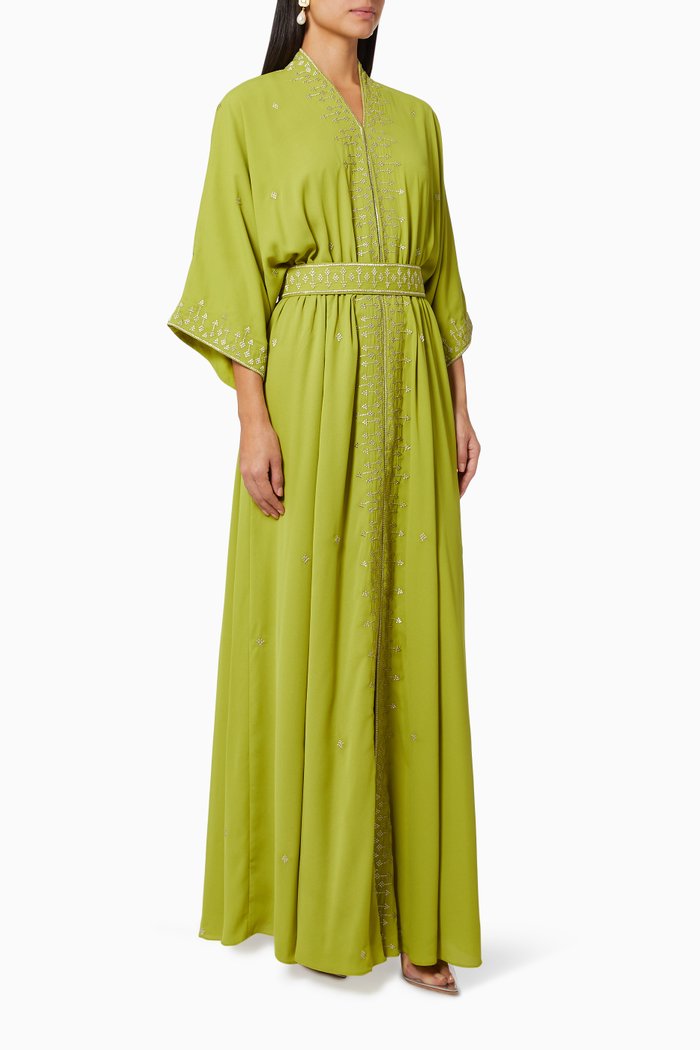

V-Neck Belted Kaftan in Viscose, Green