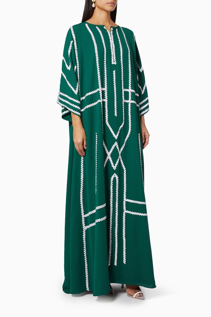 

Dotted Embroidery Classic Kaftan in Viscose, Green