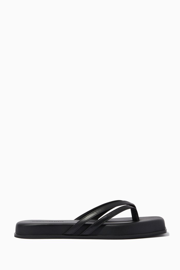

Double Thong Slides in Leather, Black