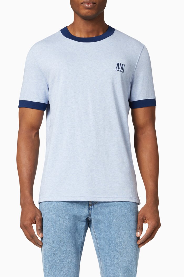 

Ami Paris Embroidered T-shirt in Organic Cotton, Blue