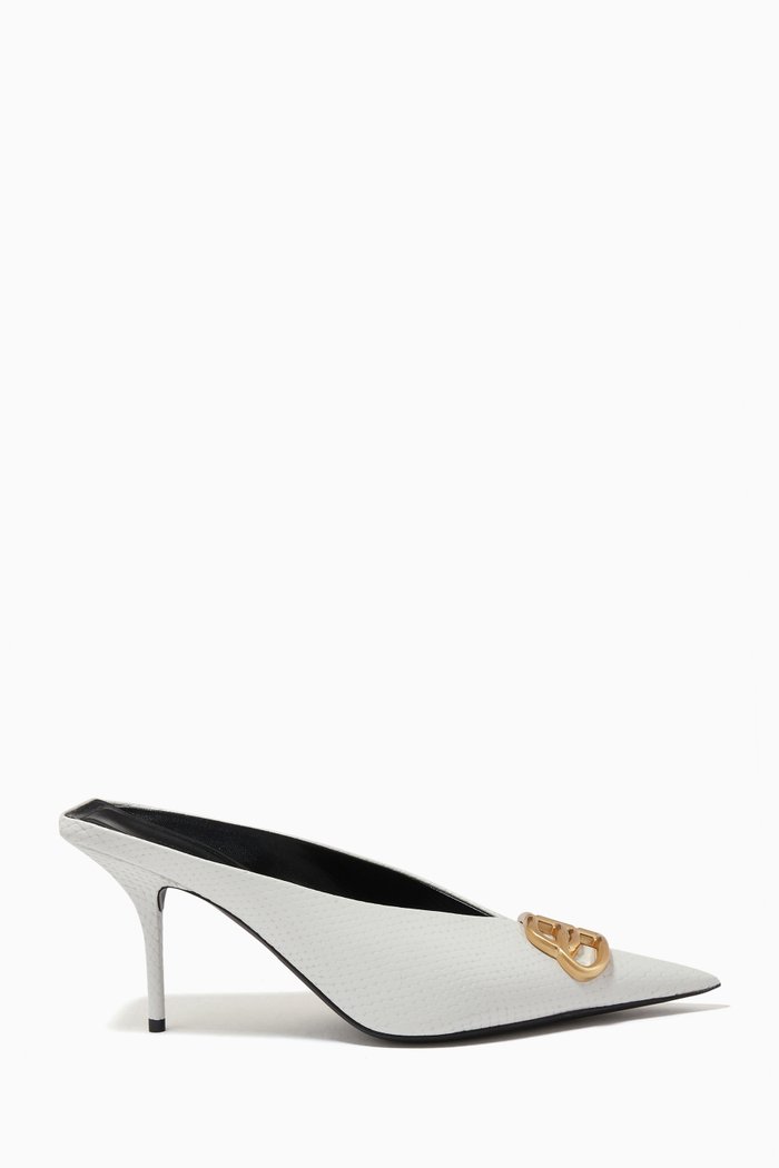

BB Square Knife Pumps in Python Embossed Leather, White