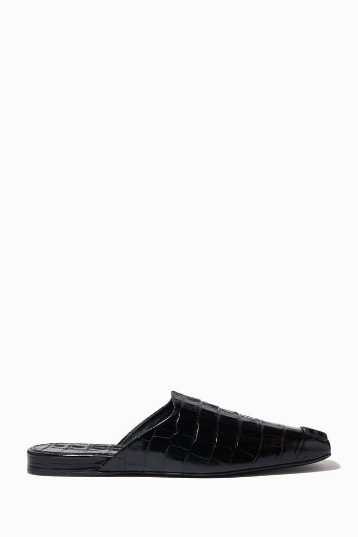 

Cosy BB Mules in Croc-embossed Leather, Black