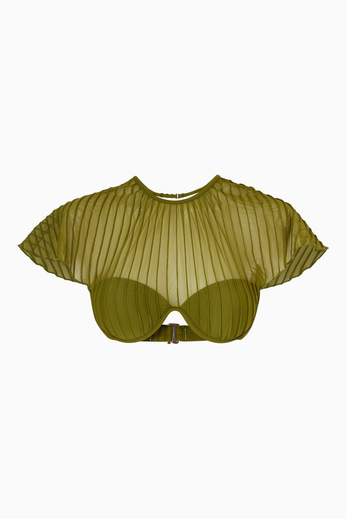 

Gara Bikini Top in Nylon & Tulle, Green