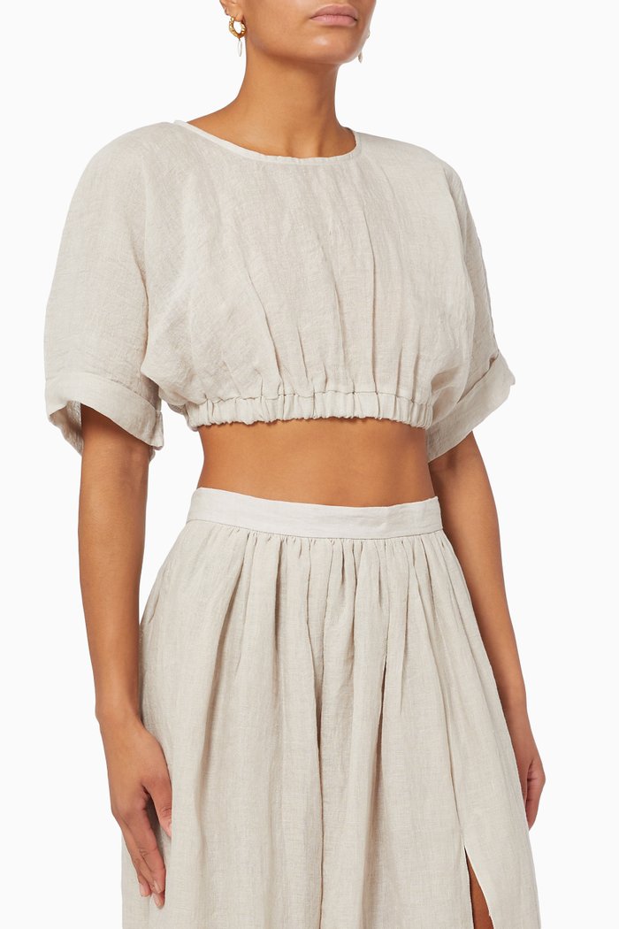 Zoe Crop Top in Linen, White