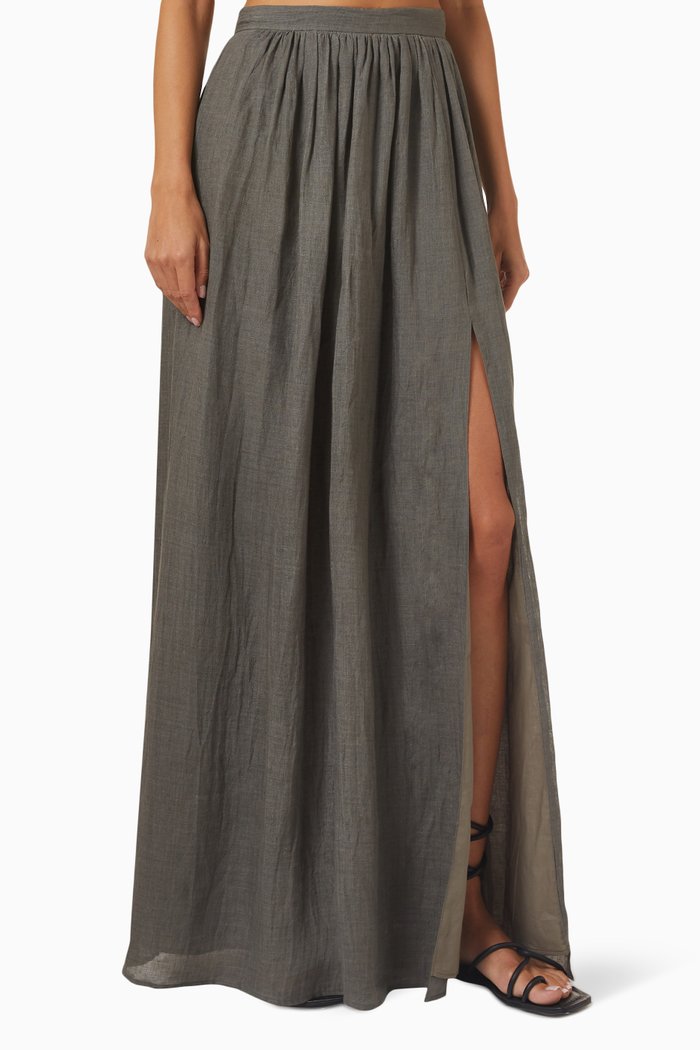 

Zoe Maxi Skirt in Linen, Grey