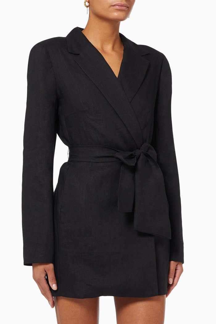 Loulou Blazer Dress in Linen, Black