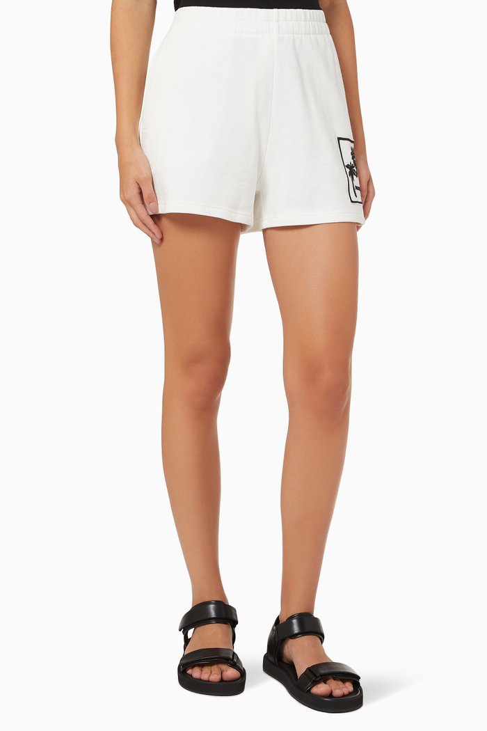 

Palm Motif Shorts in Cotton Fleece, White