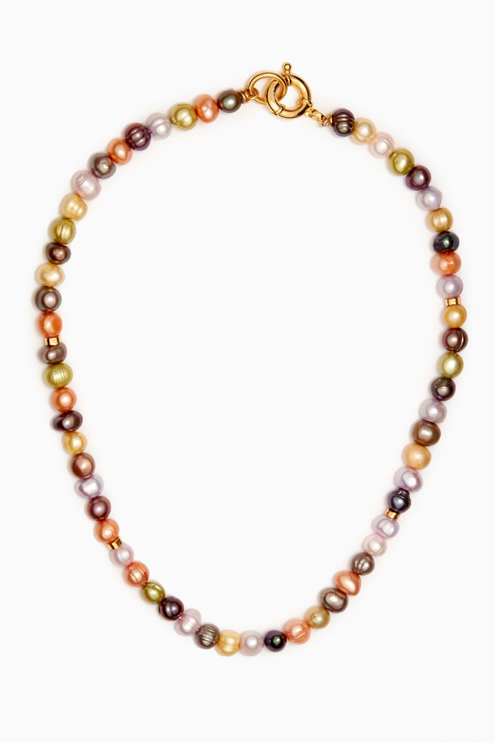 

One of a Kind Pearl Necklace in 24kt Gold Plating, Multicolour