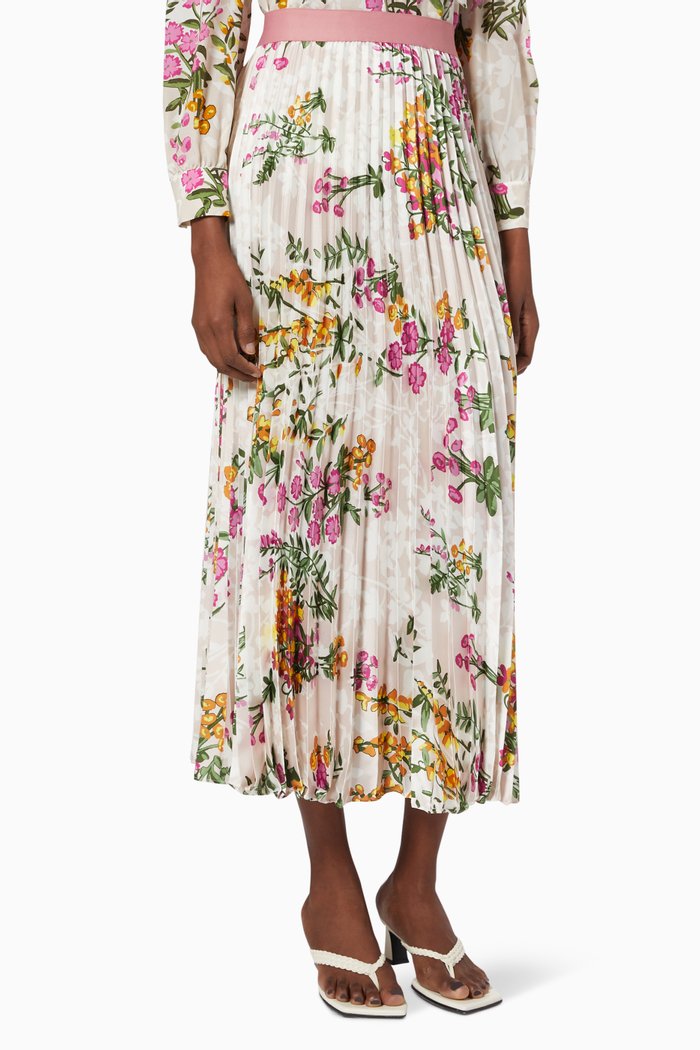 

Printed Pleated Skirt in Twill, Multicolour