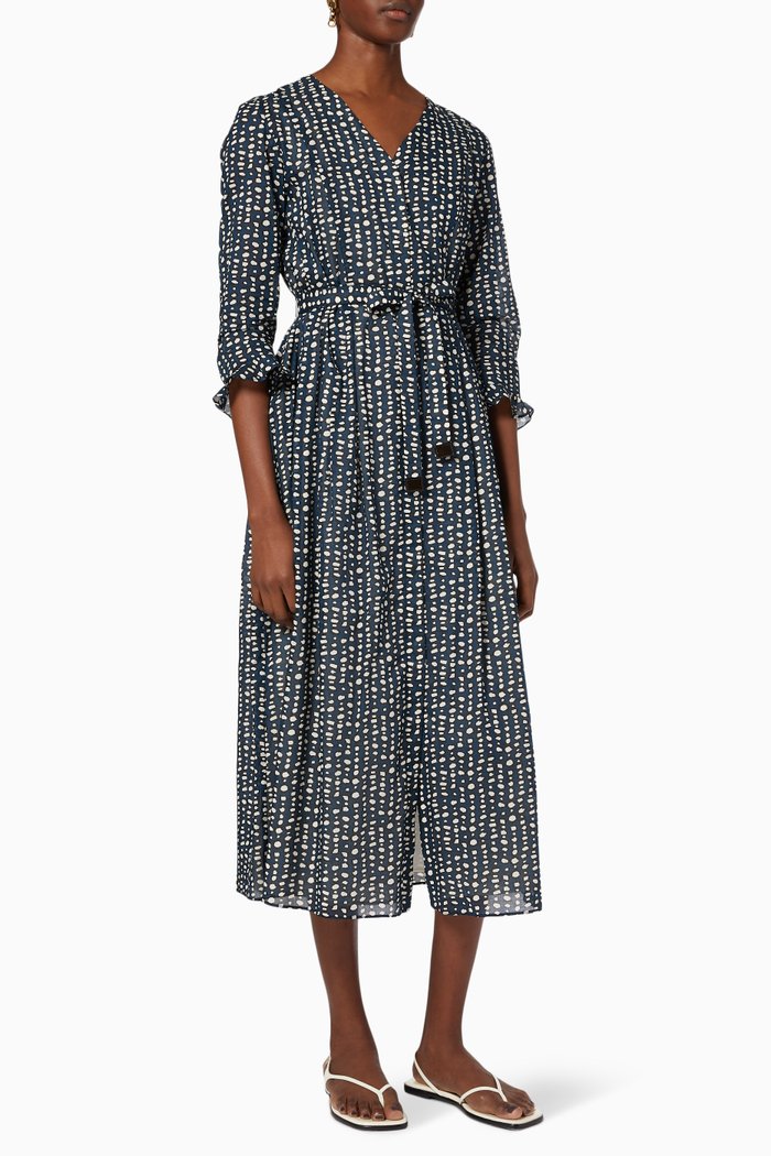 

Printed Dress in Cotton Voile, Blue