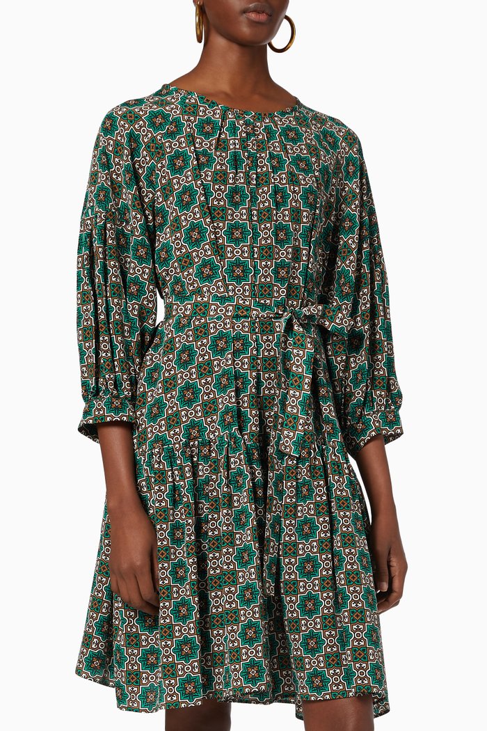 

Printed Dress in Silk Crepe De Chine, Blue