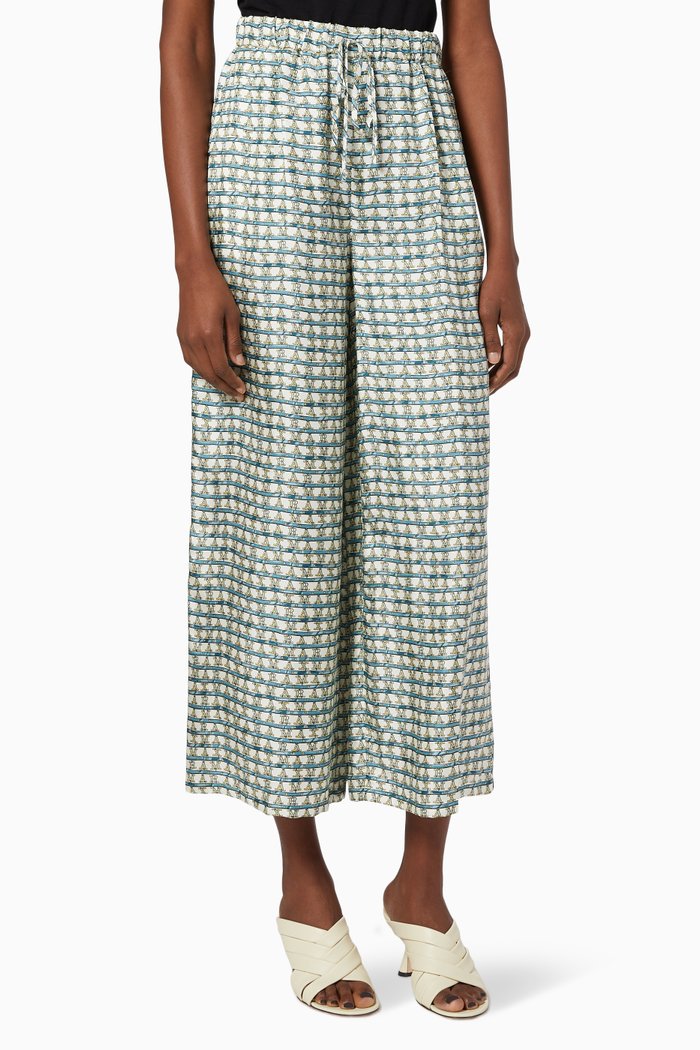 Wide Leg Trousers in Silk Twill, Blue
