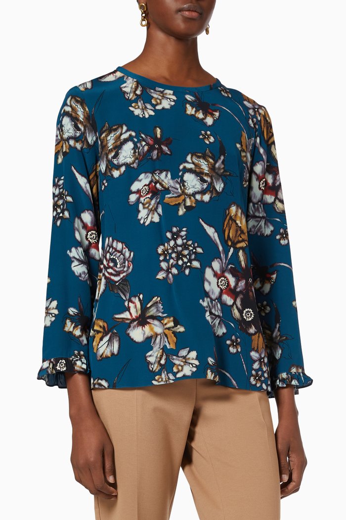 

Printed Blouse in Silk Crepe De Chine, Blue