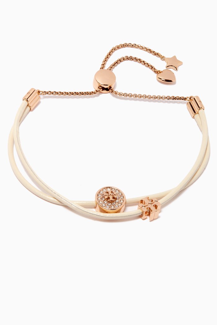

Kira Pavé Charm Slider Bracelet in Leather, White