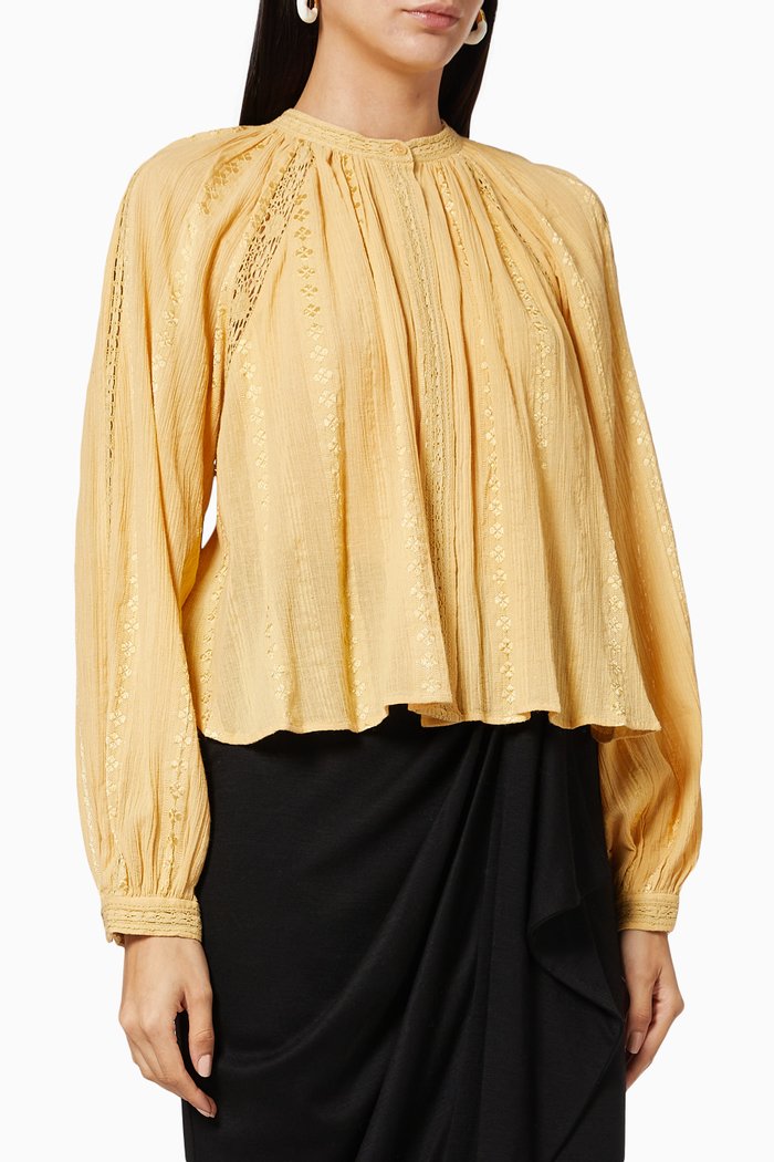 

Janelle Puff Sleeve Shirt in Cotton Blend, Yellow