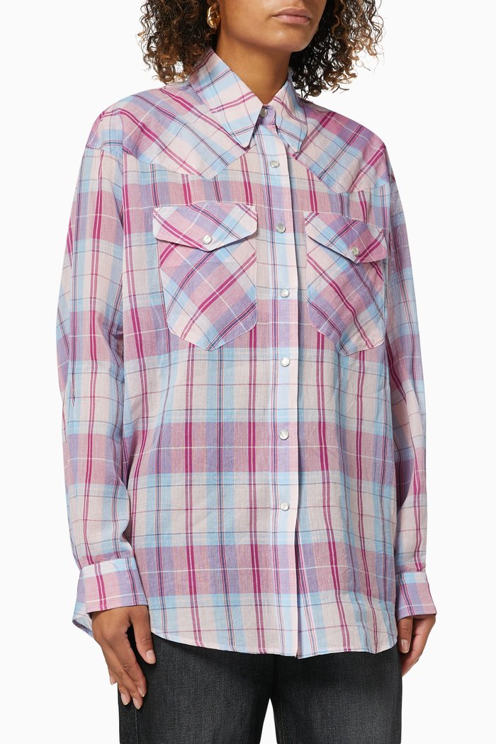 Checkered Long Sleeve Shirt, Pink