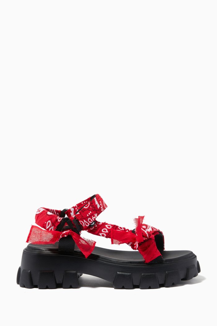 

Trekky Platform Sandals with Bandana Print in Cotton & Repreve®, Red