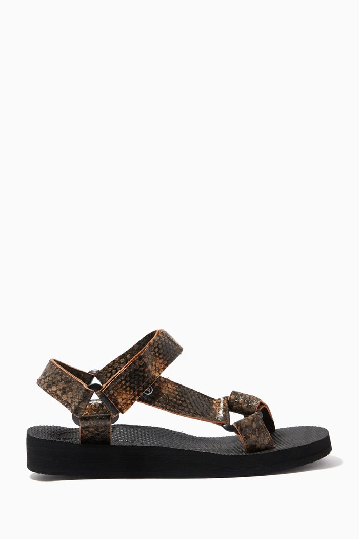 

Trekky Sandals with Python Print in Leather & Repreve®, Brown