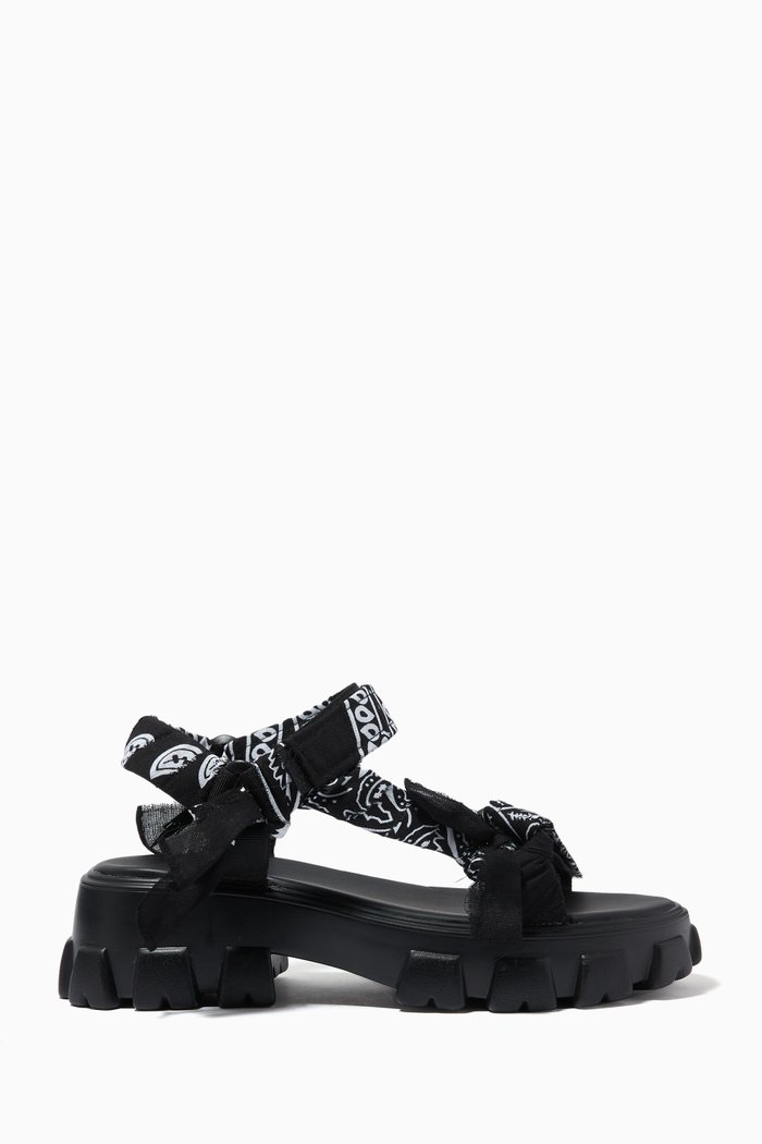 

Trekky Platform Sandals with Bandana Print in Cotton & Repreve®, Black