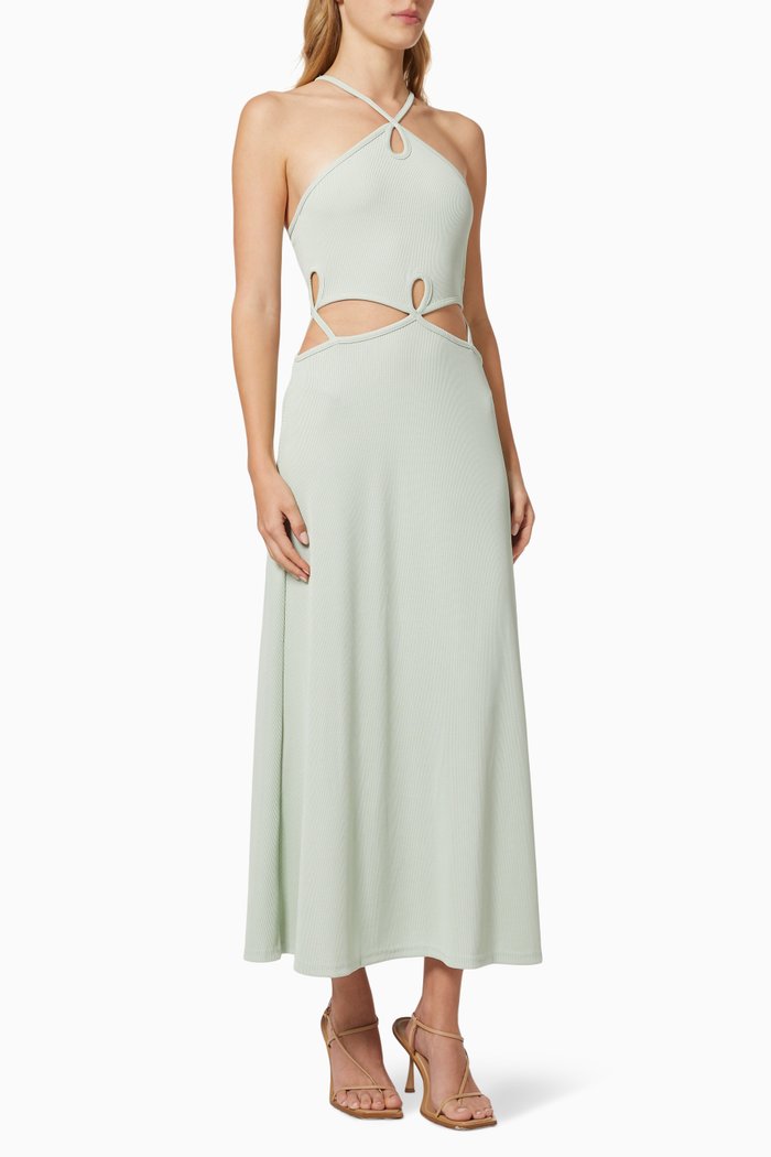 

Looped Cutaway Sleeveless Dress in Ribbed Knit, Green