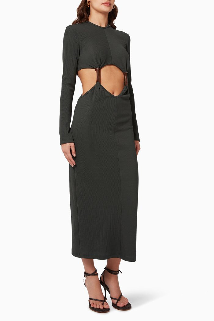 Vertical Coiled Dress in Ribbed Knit, Grey