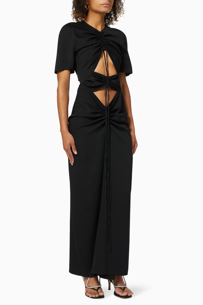 

Ruched Multi Panel T-shirt Dress in Viscose, Black