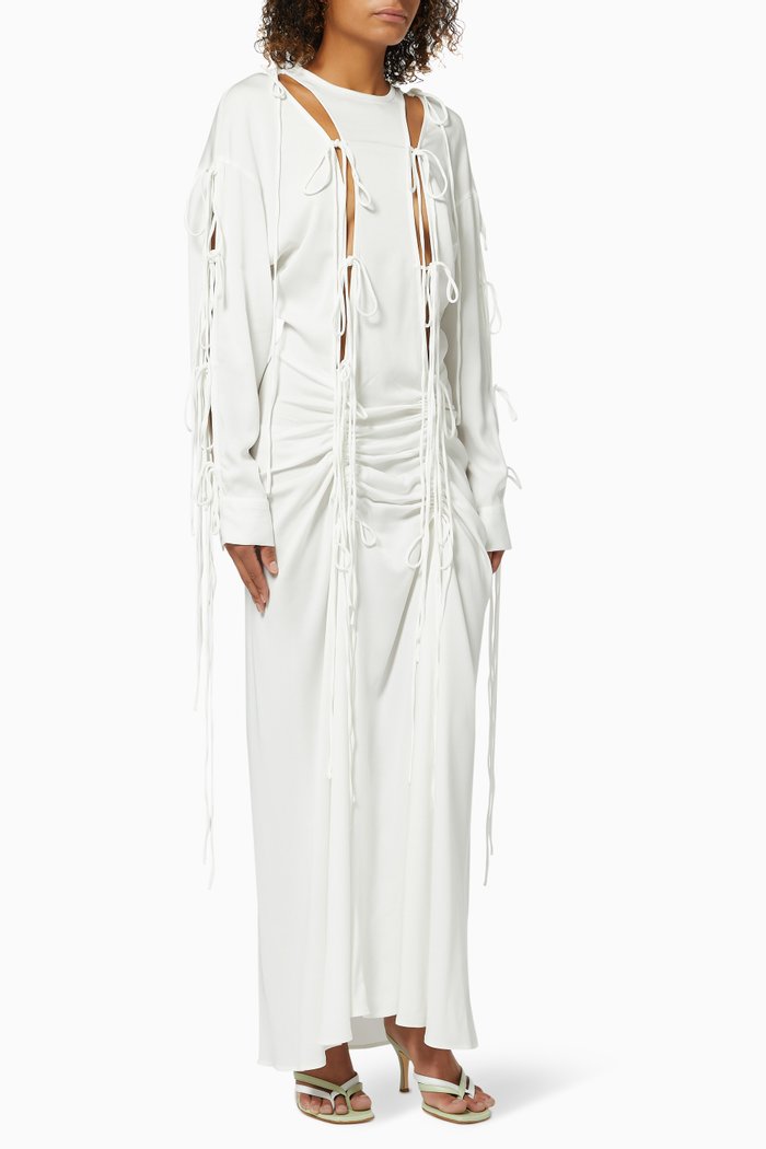 

Vertical Multi Split Tie Dress in Viscose, White