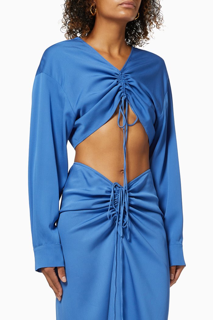 

Ruched Crop Top in Viscose, Blue