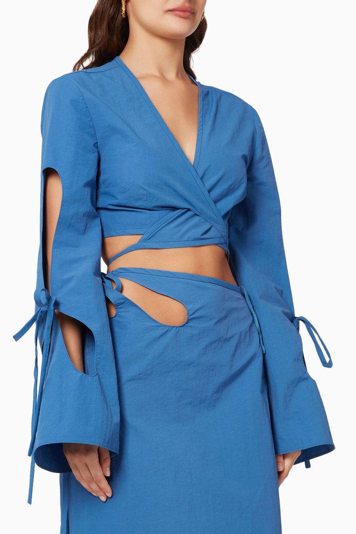 

Anglaise Wrap Top in Technical Cotton Blend, Blue