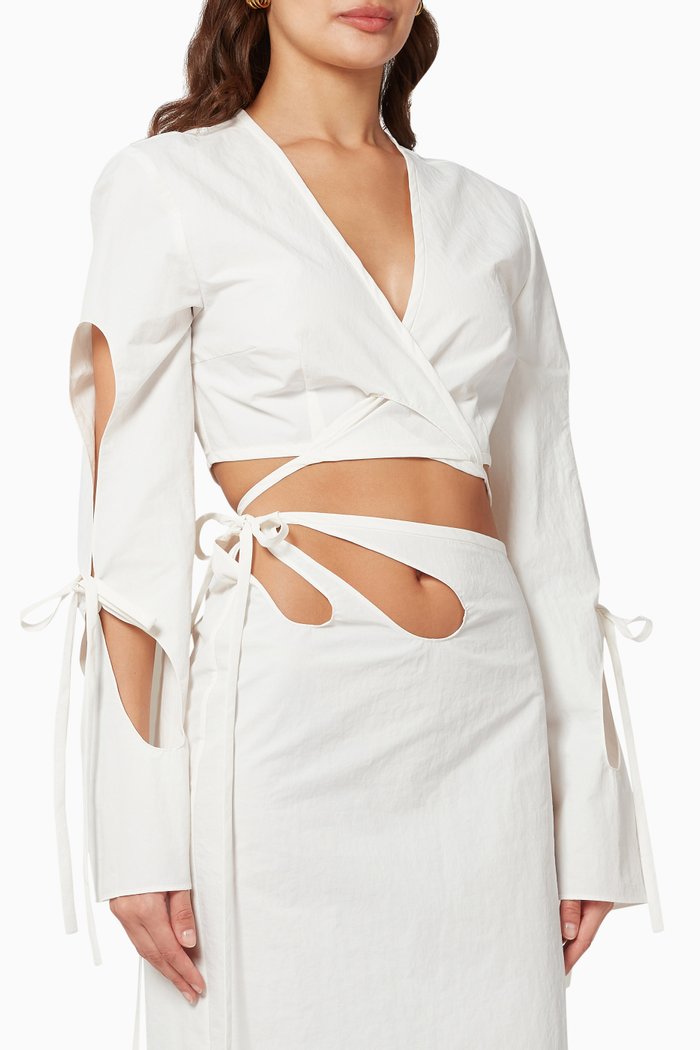 

Anglaise Sleeve Wrap Top in Technical Cotton, White