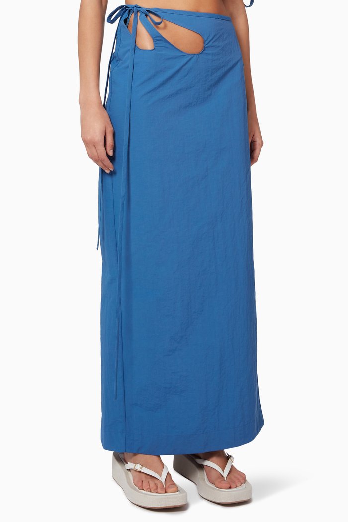 

Dual Anglaise Cut Out Skirt in Technical Cotton Blend, Blue