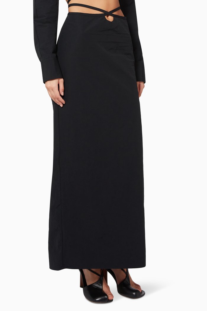 

Loophole Tie Skirt in Cotton Blend, Black