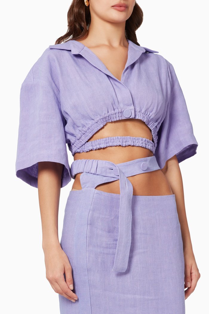 

Cropped Shirt in Linen Blend, Purple