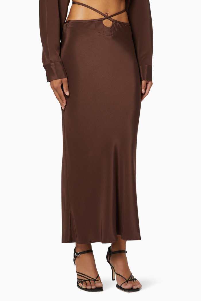 

Looped Bias Tie Skirt in Silk, Brown