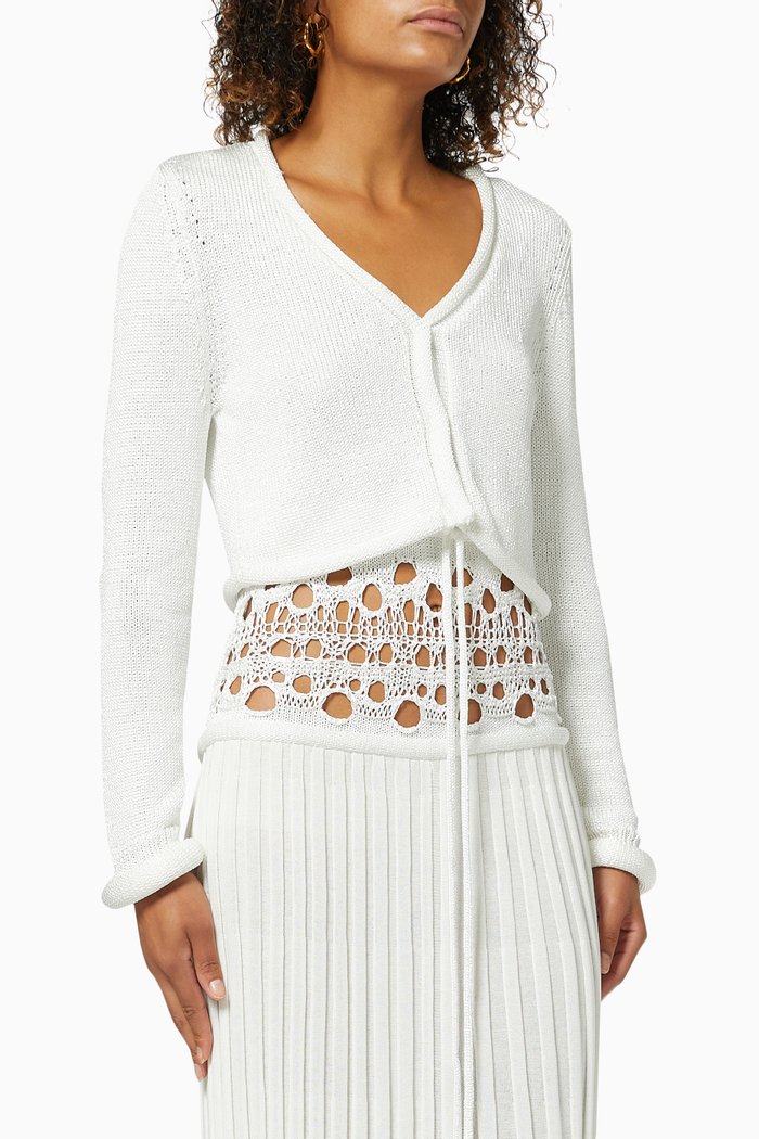 

Crochet Long Sleeve Cardigan in Luxe Knit, White
