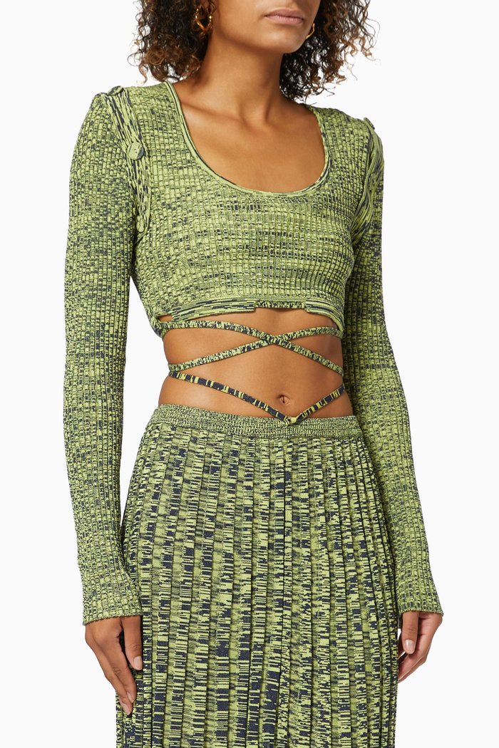 

Deconstruct Long Sleeve Knit Tie Crop in Viscose, Green