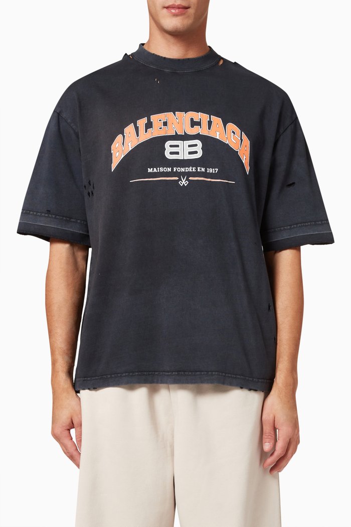 

Maison Balenciaga Medium Fit T-shirt in Organic Vintage Jersey, Black