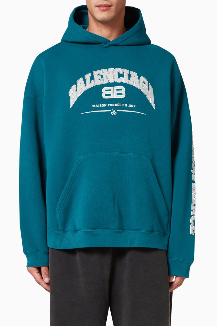 

Maison Balenciaga Wide Fit Hoodie in Cotton Fleece, Blue
