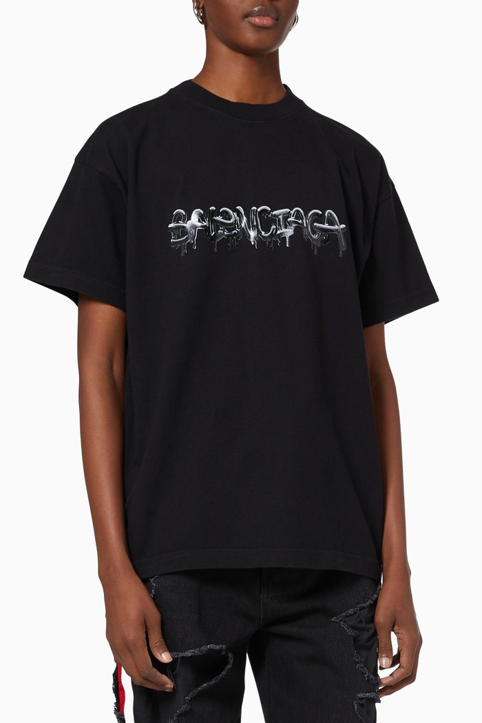 

Slime Logo Medium Fit T-shirt in Cotton Jersey, Black