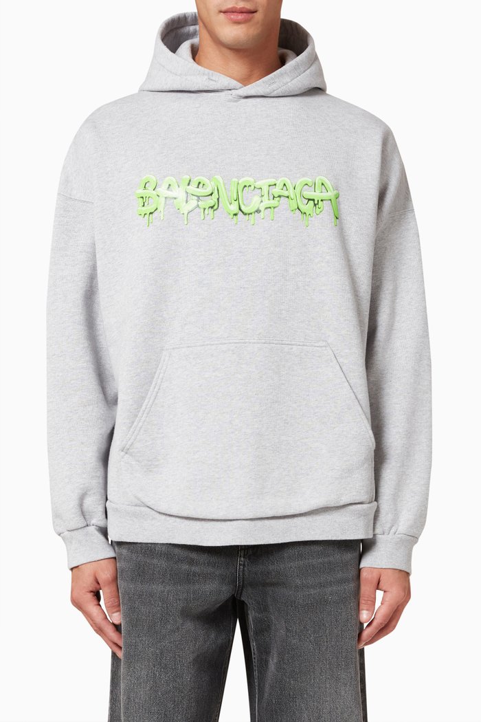 

Slime Wide Fit Hoodie in Cotton Fleece, Grey