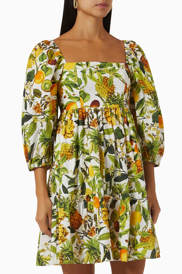 

Sip Sip Puff-sleeved Mini Dress in Cotton-poplin, Yellow