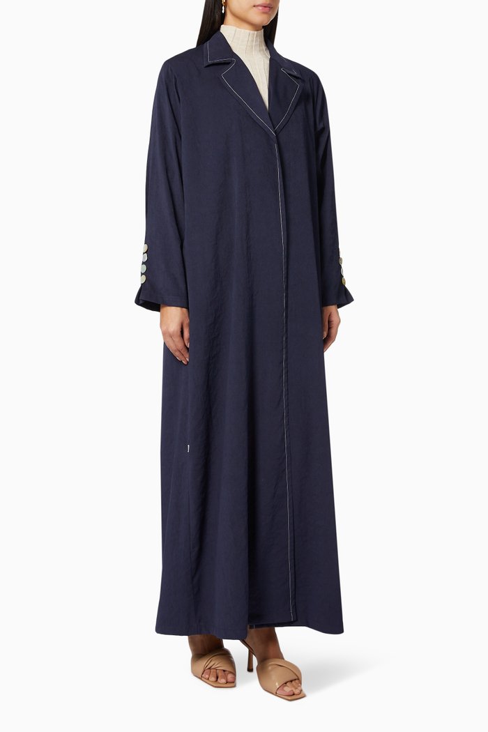 Coat Sleeves Jacket Abaya in Suede, Blue