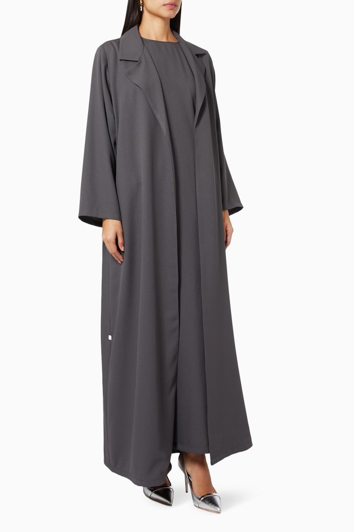

Jacket Cut Abaya Set in Crepe, Grey