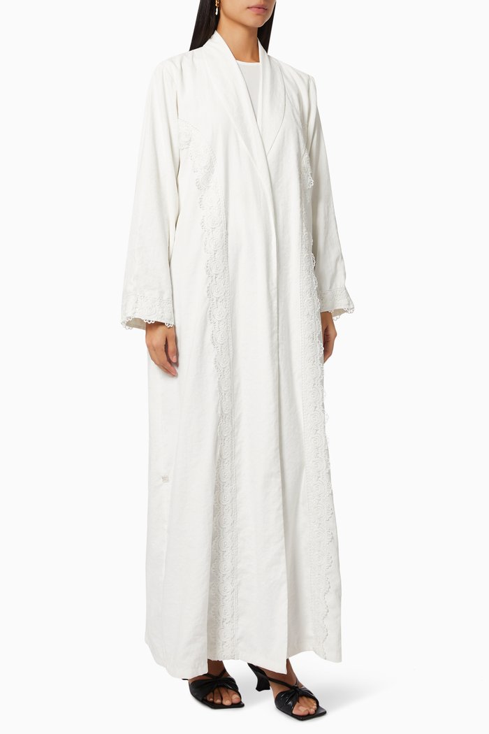 

Jacket Abaya with Front Cut Details in Suede, White
