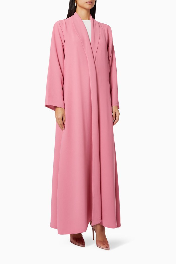 

Collared Abaya in Stretch Chiffon, Pink