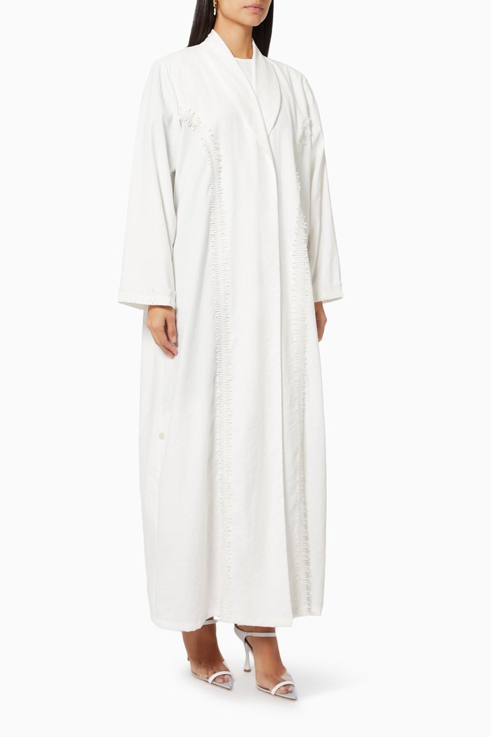 Collared Abaya in Suede, White