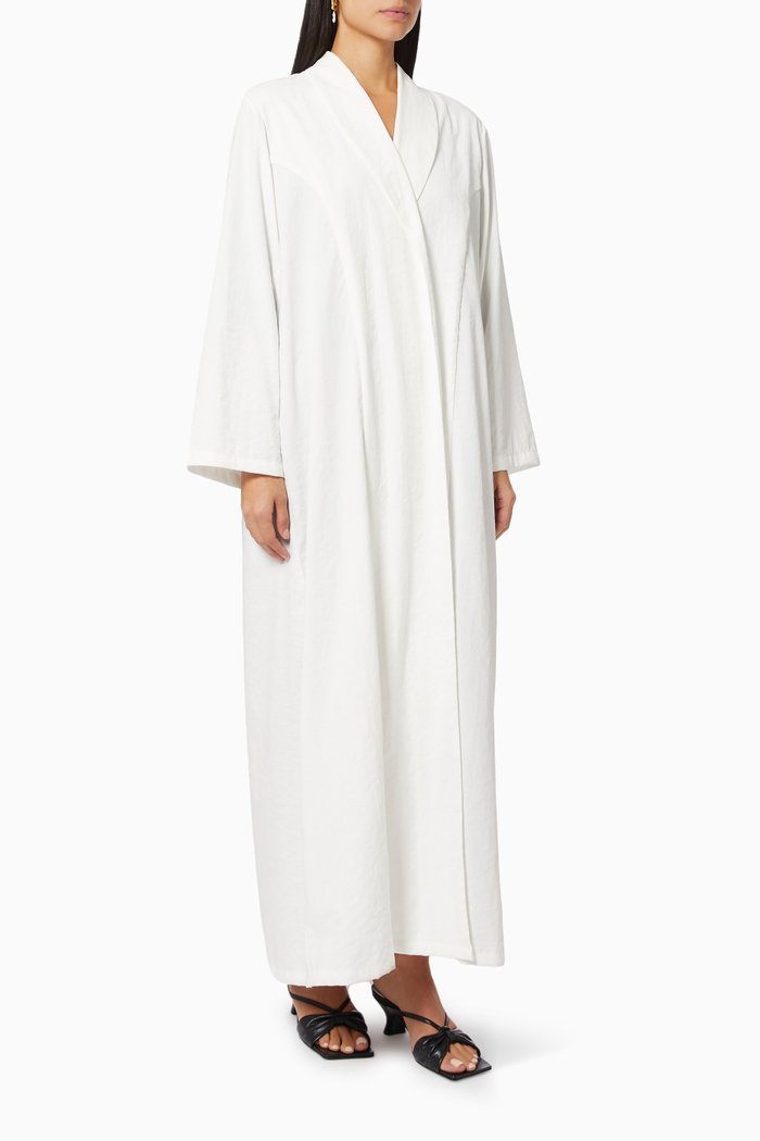 

Plain Collared Abaya in Suede, White